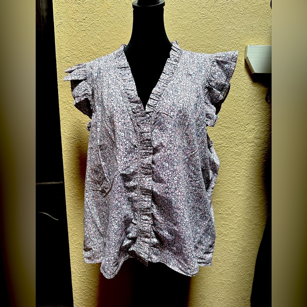 J Crew Floral Ruffle Sleeve Women's Top
